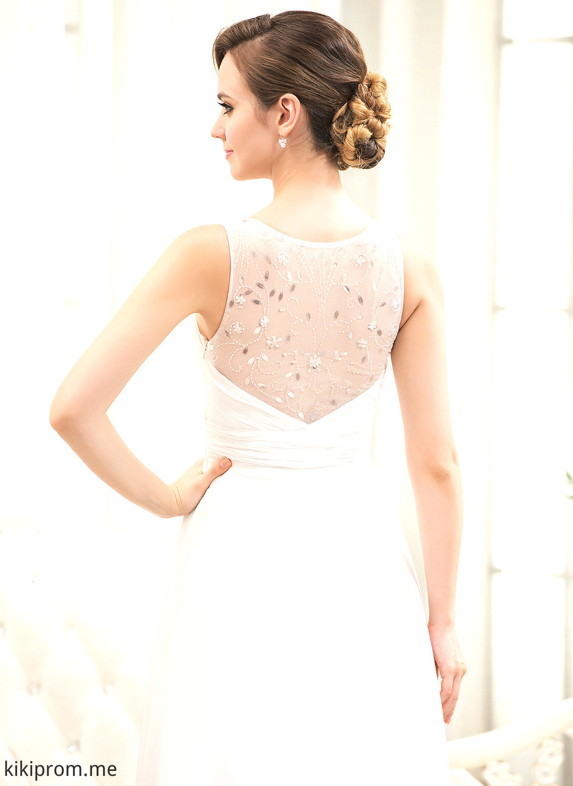 Chiffon Wedding Dresses Cascading A-Line Beading V-neck Adeline Train With Wedding Ruffles Sweep Dress Tulle Sequins