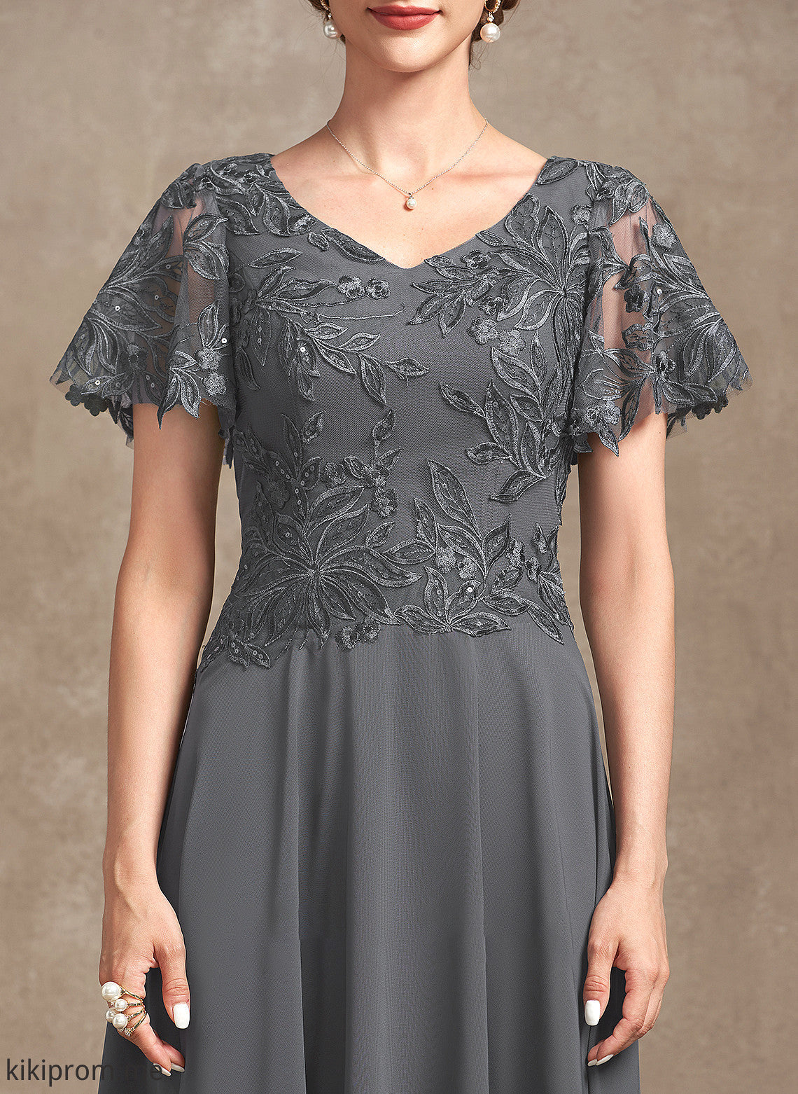 Dress V-neck Lace Chiffon With Ali Bride Ankle-Length Sequins Mother A-Line the Mother of the Bride Dresses of