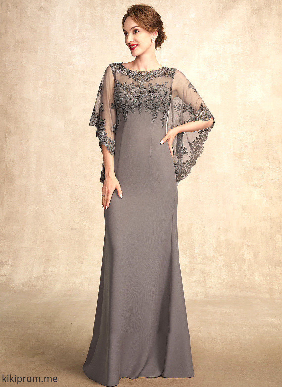 Sheath/Column Lace Dress Bride of Mother of the Bride Dresses Chiffon the Celeste Mother Neck Floor-Length Scoop