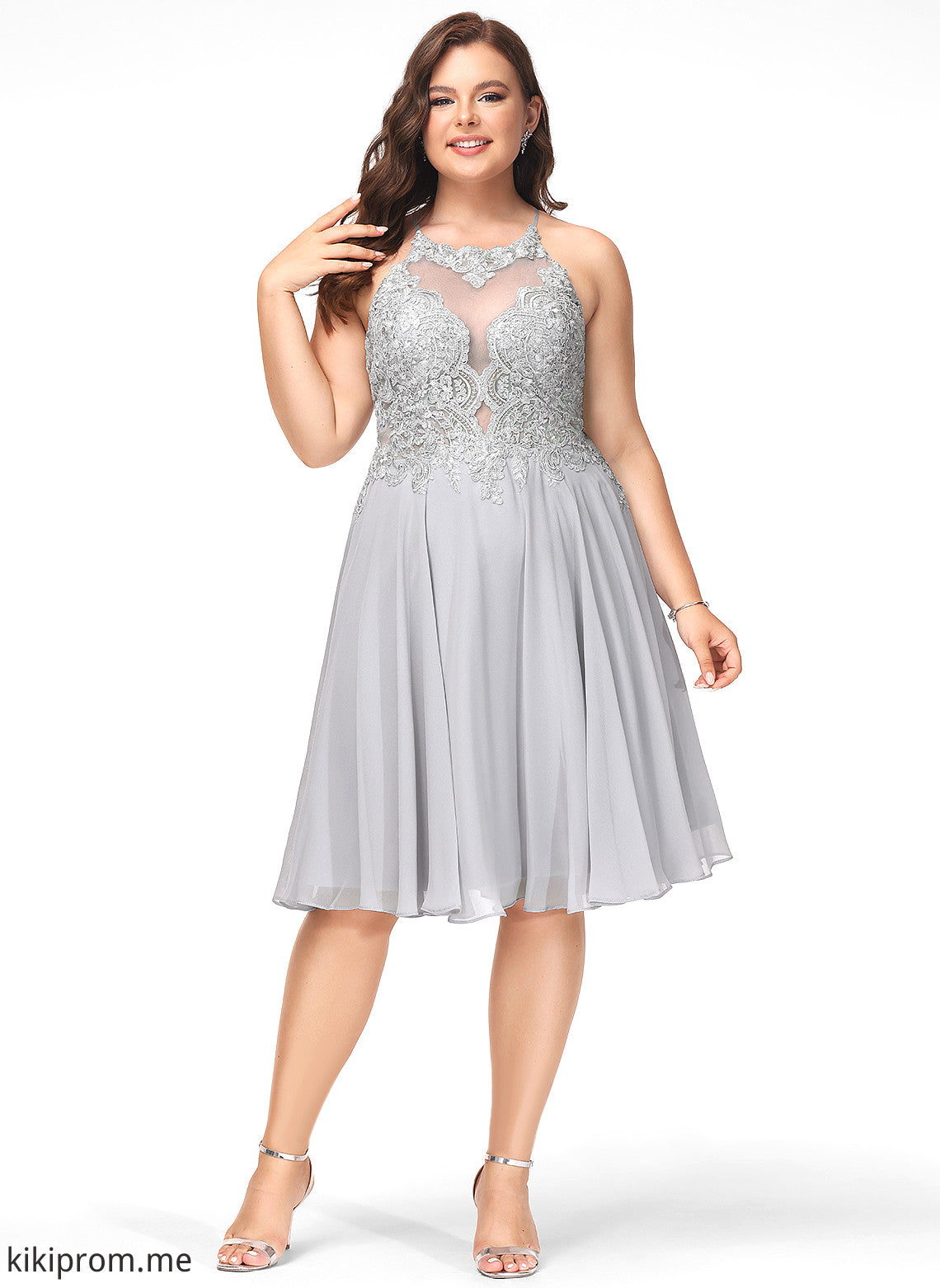 With Lace Sequins Chiffon Scoop A-Line Knee-Length Lexi Prom Dresses