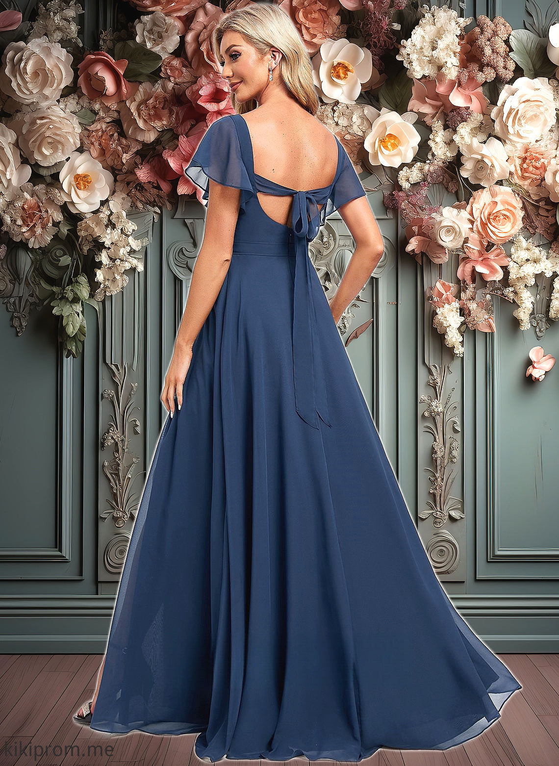 Jillian A-line V-Neck Floor-Length Chiffon Bridesmaid Dress With Ruffle HFP0025802