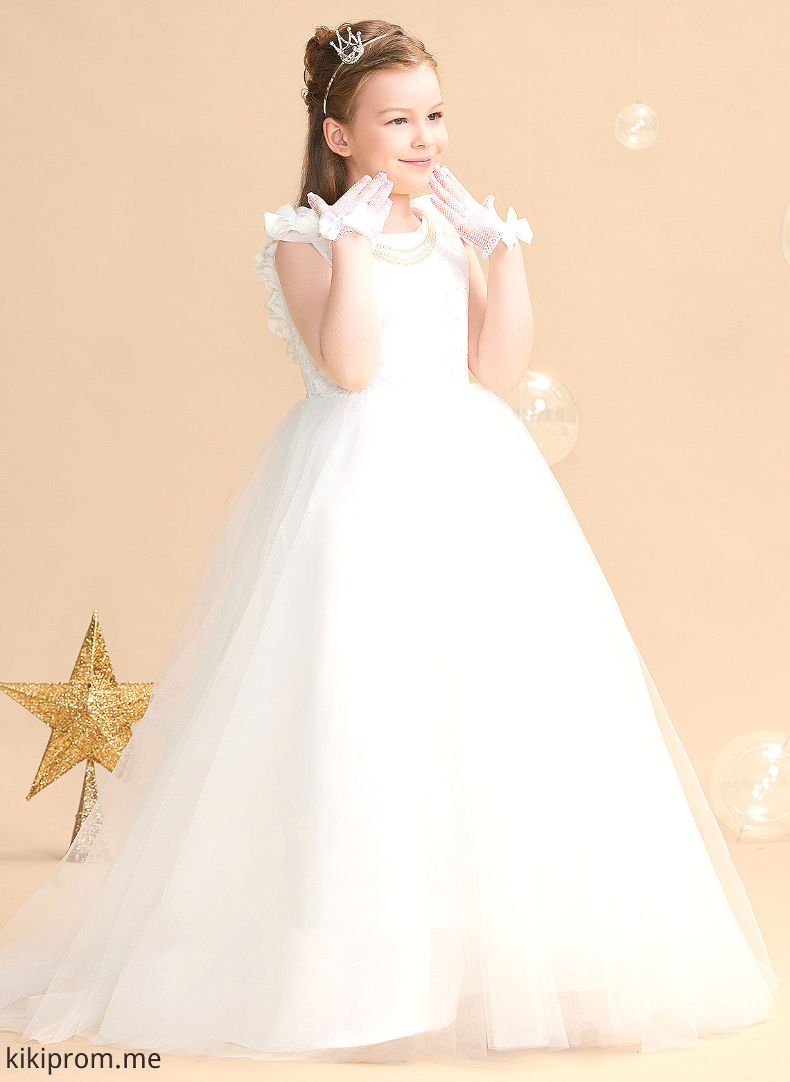 With Flower Flower Girl Dresses - Neck Flower(s) Sweep Ball-Gown/Princess Sleeveless Scoop Dress Ida Tulle/Lace Girl Train