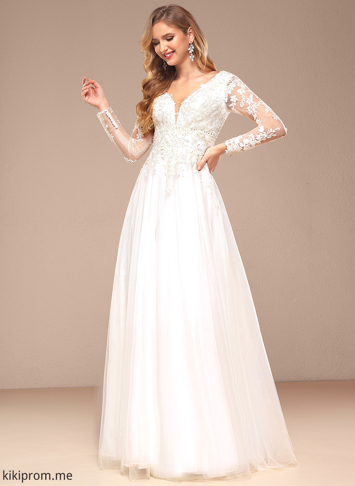 With Beading A-Line Sequins Lace Wedding Dresses Floor-Length Wedding Val Dress Tulle V-neck