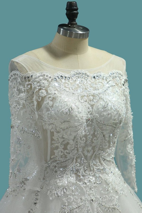 2024 Marvelous Wedding Dresses Scoop Lace Up With Rhinestones PBR848K4