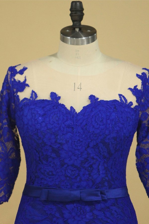 2024 Plus Size Scoop Sheath Half Sleeve With Sash Dark Royal Blue Lace Mother Of The Bride P3R2MJH2