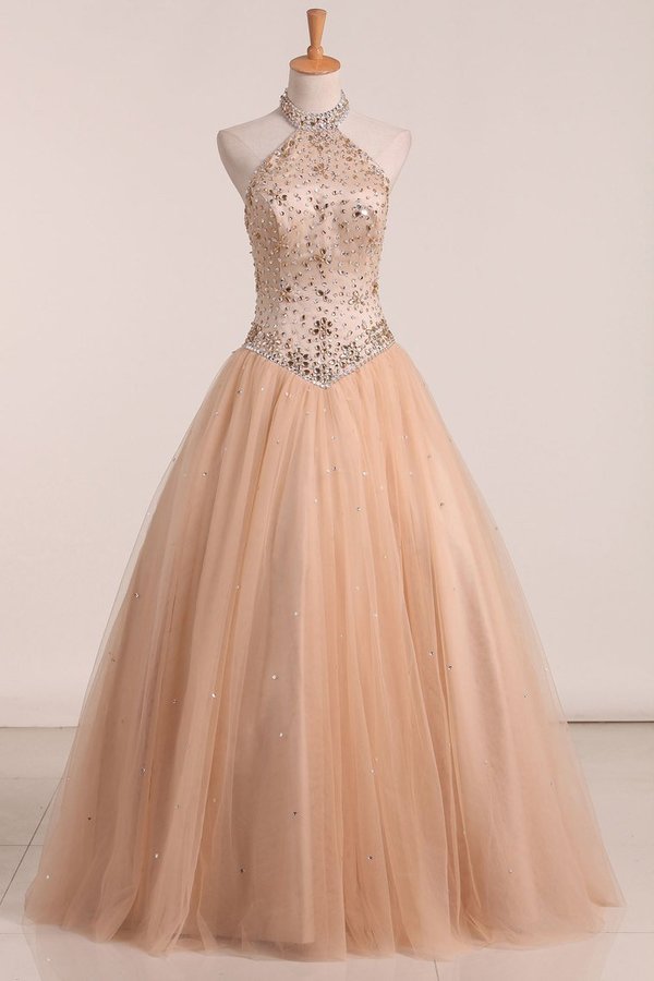 2024 New Arrival Halter Quinceanera Dresses A Line Tulle PELS9XBE