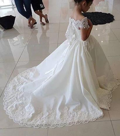 Lovely Cap Sleeves Appliques Ball Gown Little Flower Girl Dress, Off the Shoulder Baby Dress STF15257