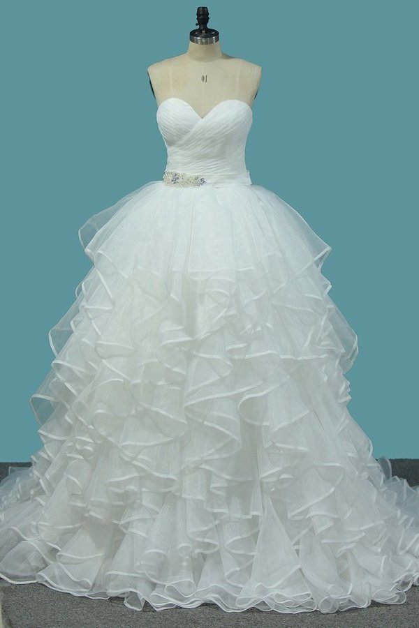 2024 Organza A Line Sweetheart Bridal Dresses With Covered Button PYQXYQM2