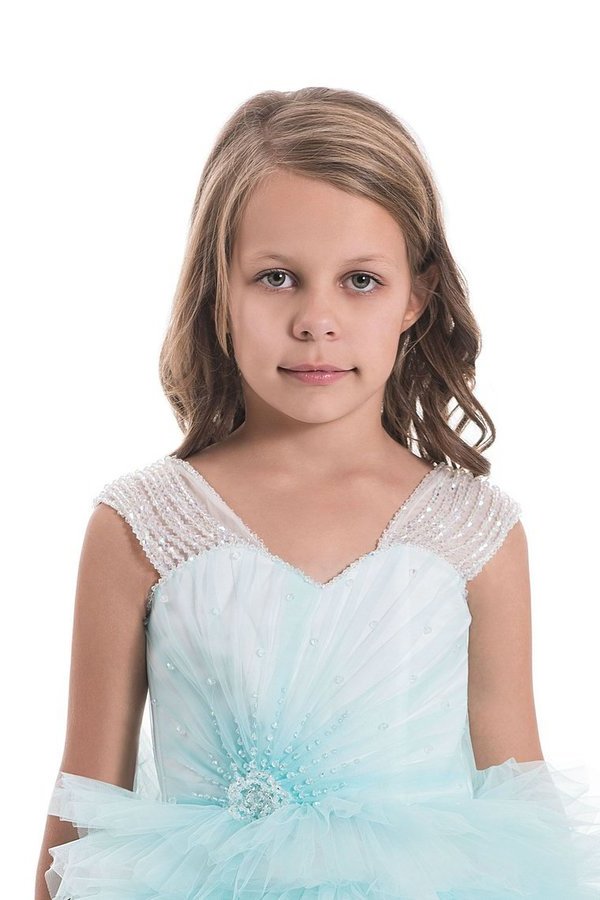 2024 Tulle V Neck With Beading Flower Girl Dresses A Line PRZKR41M