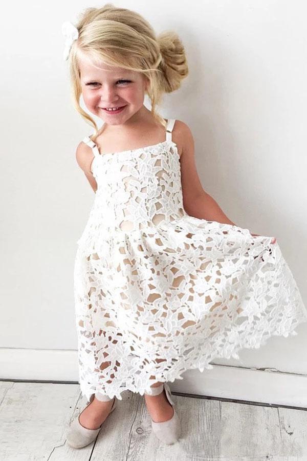 Cute Spaghetti Straps Lace Appliques Flower Girl Dresses, Child Dresses STF15137