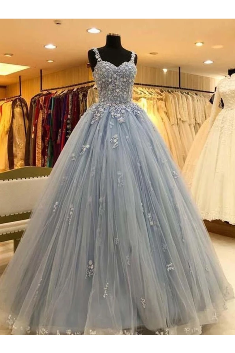 Ball Gown Straps Long Prom Dress Appliques Quinceanera STFPKS9FELB