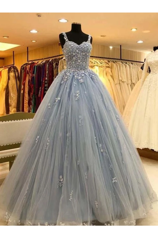 Ball Gown Straps Long Prom Dress Appliques Quinceanera STFPKS9FELB