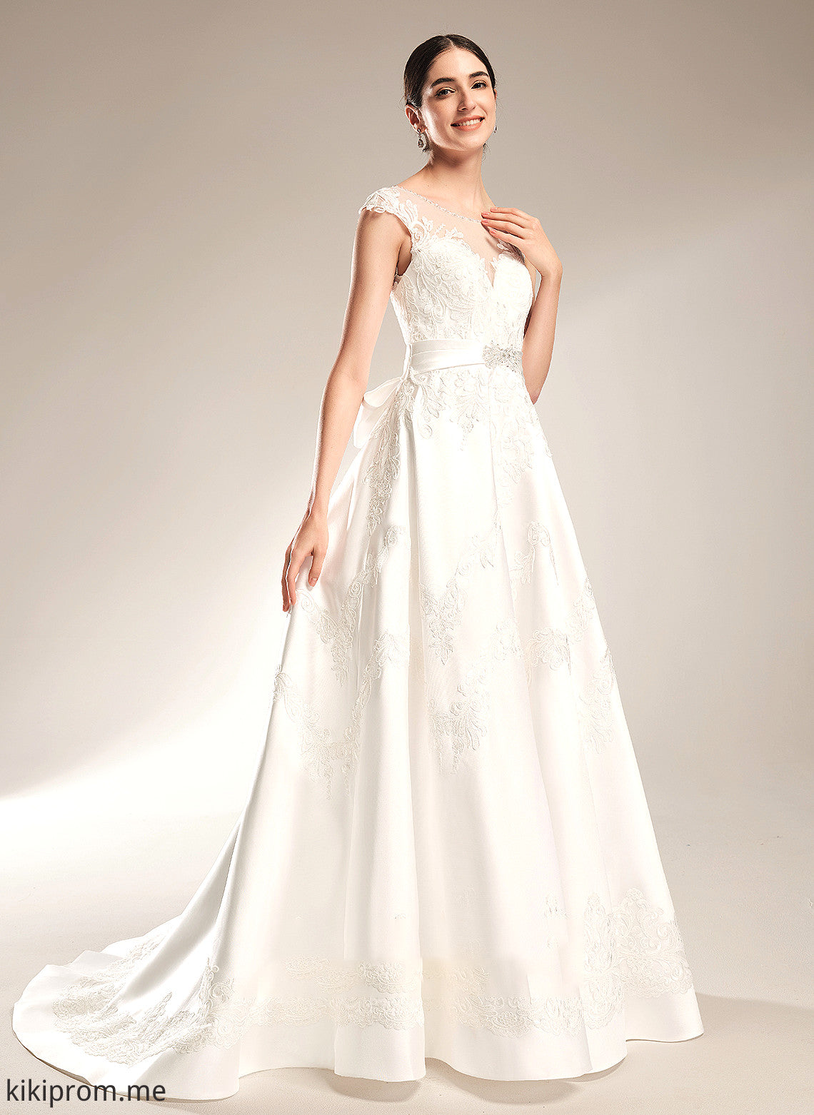 With Neck Chapel Scoop Dress Willow Beading Wedding Dresses Train Wedding Sequins Ball-Gown/Princess