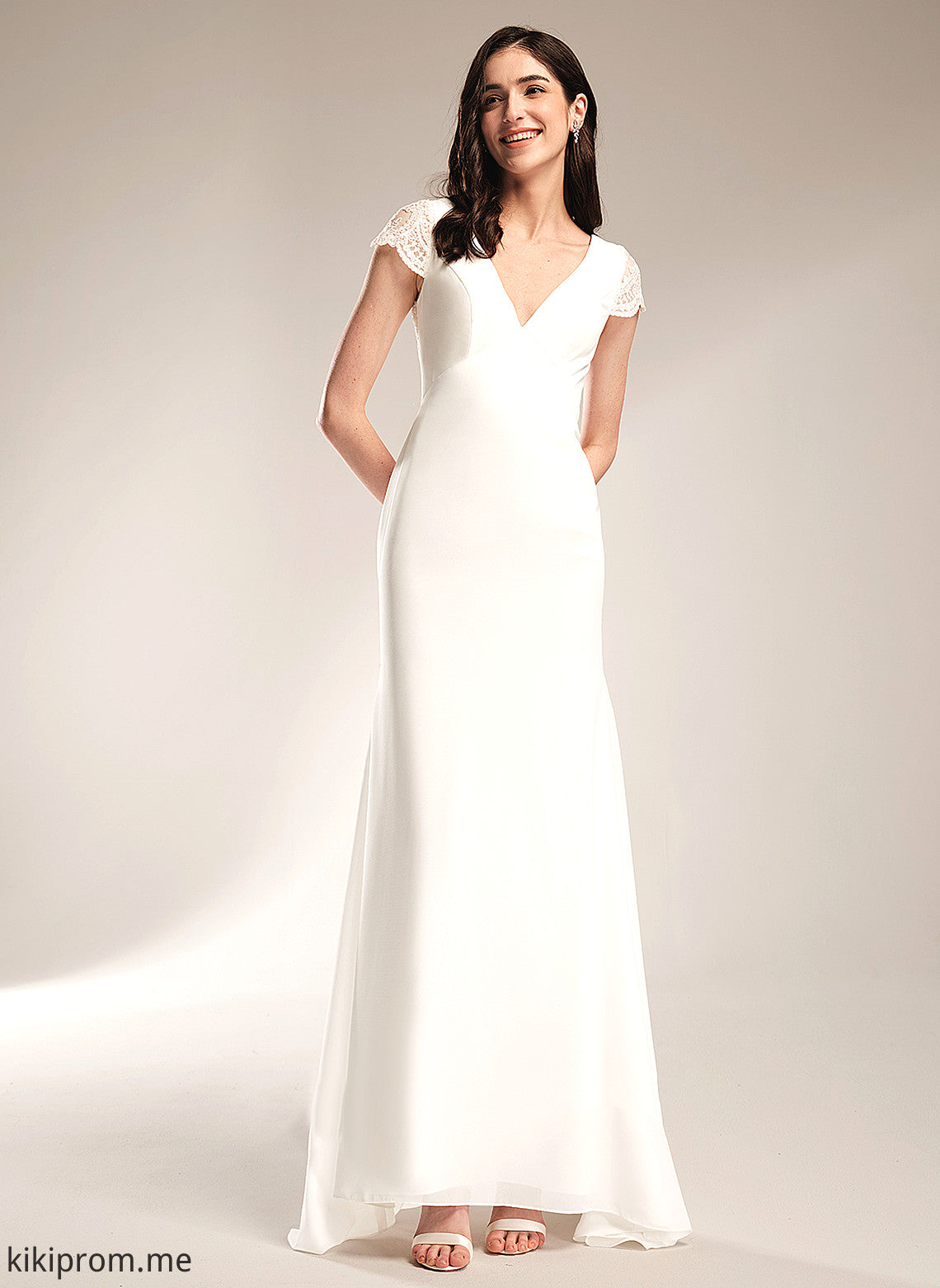 Lace With Sweep Chiffon Wedding Dresses Train Dress V-neck Harmony Sheath/Column Wedding