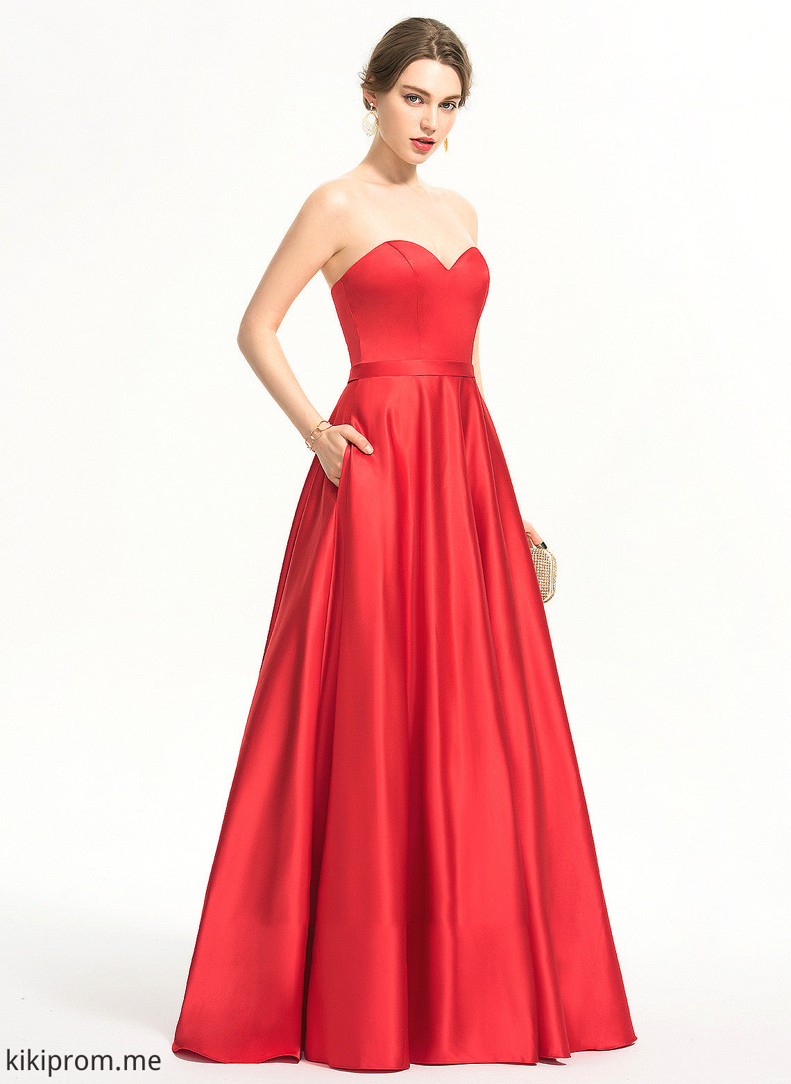 Rubi Beading Pockets Prom Dresses Ball-Gown/Princess Floor-Length With Satin Sequins Sweetheart