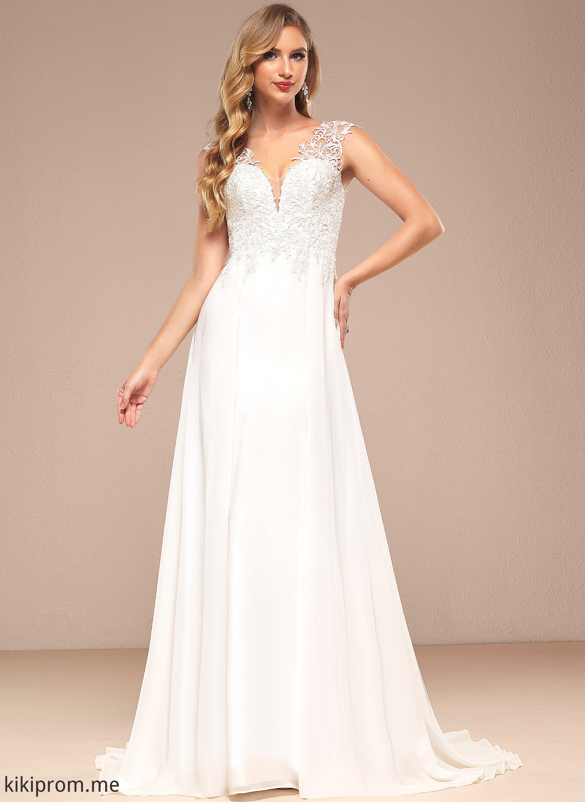 Train A-Line Marcie Lace Chiffon Dress V-neck Sweep Wedding Wedding Dresses