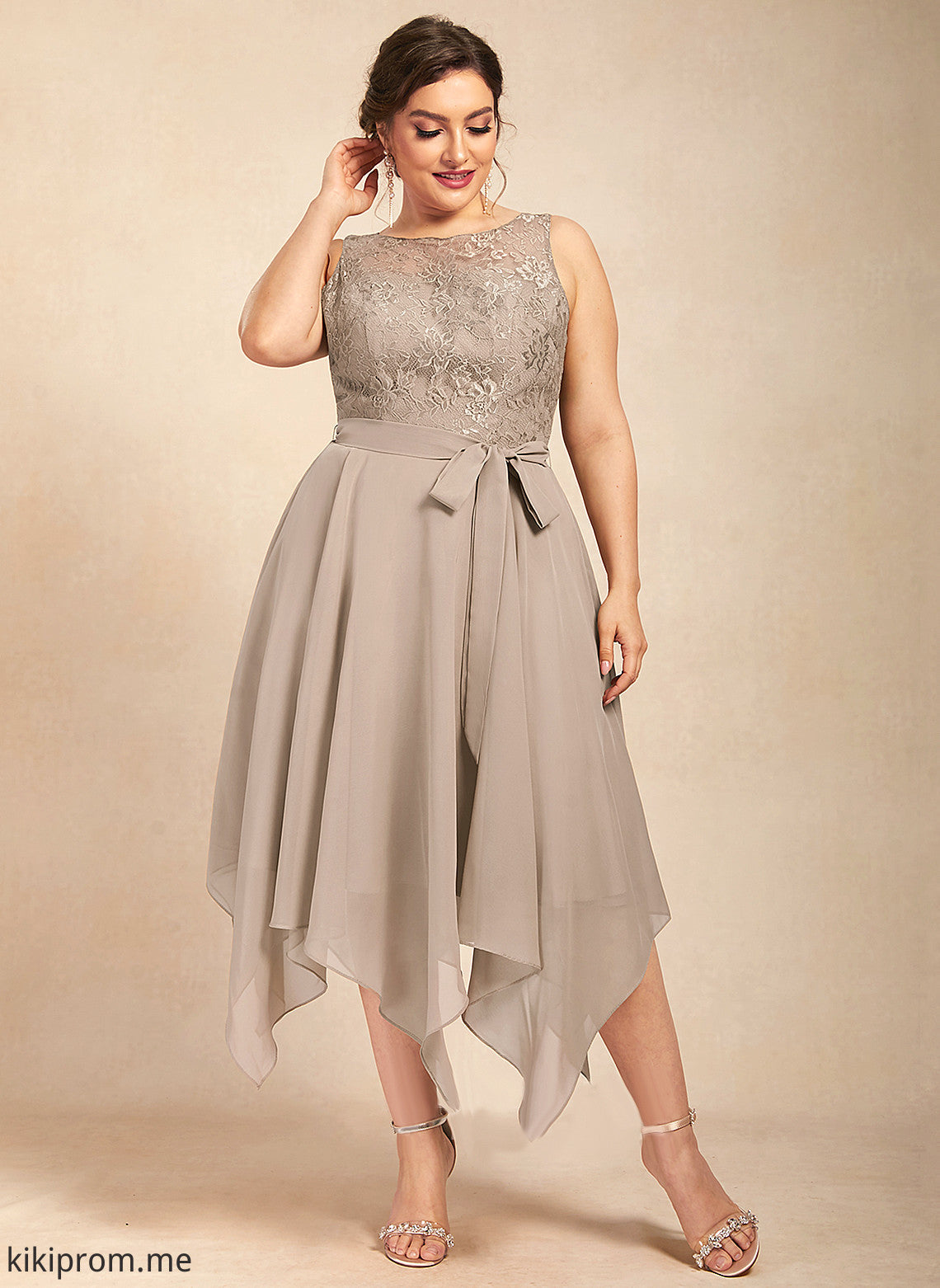 the Bow(s) Mother of the Bride Dresses Scoop Mother Lace Tea-Length With of Ashlee Neck Dress Chiffon Bride A-Line