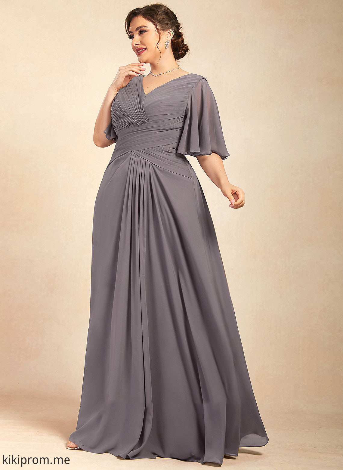 With Amy V-neck Bride Mother of the Bride Dresses Ruffle the Mother Dress Floor-Length of Chiffon A-Line