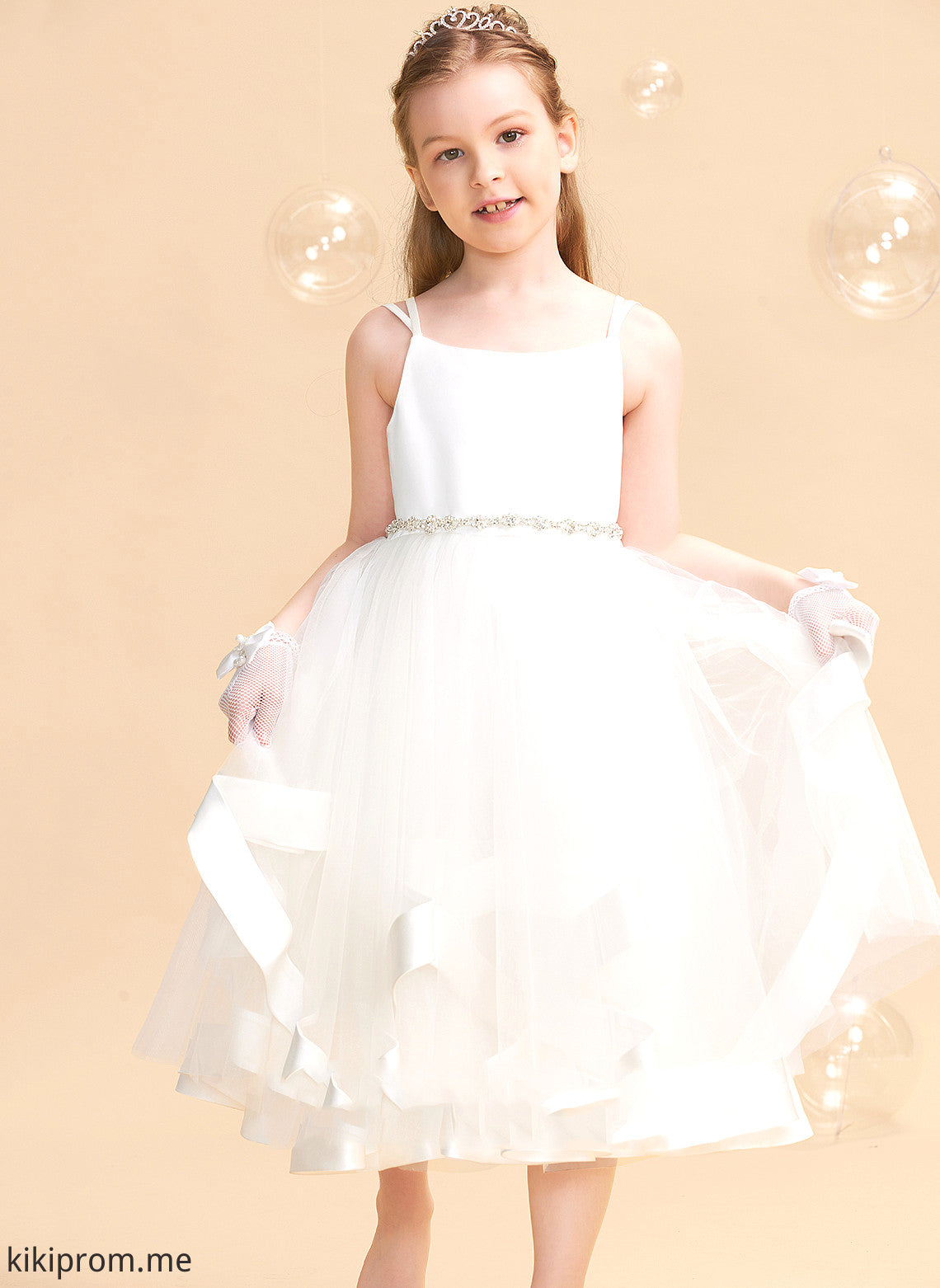 Lindsey Tea-length Straps Girl Flower With Beading Flower Girl Dresses Dress A-Line Satin/Tulle Sleeveless -