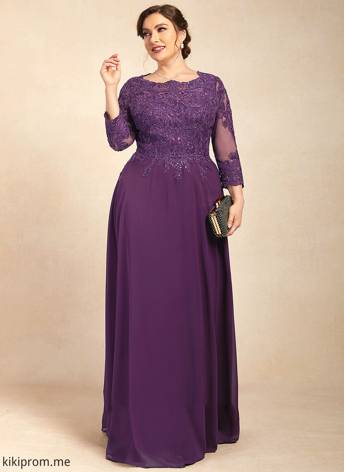 Scoop Sequins Mother of the Bride Dresses Lace Bride the Neck of A-Line Dress With Aria Floor-Length Mother Chiffon