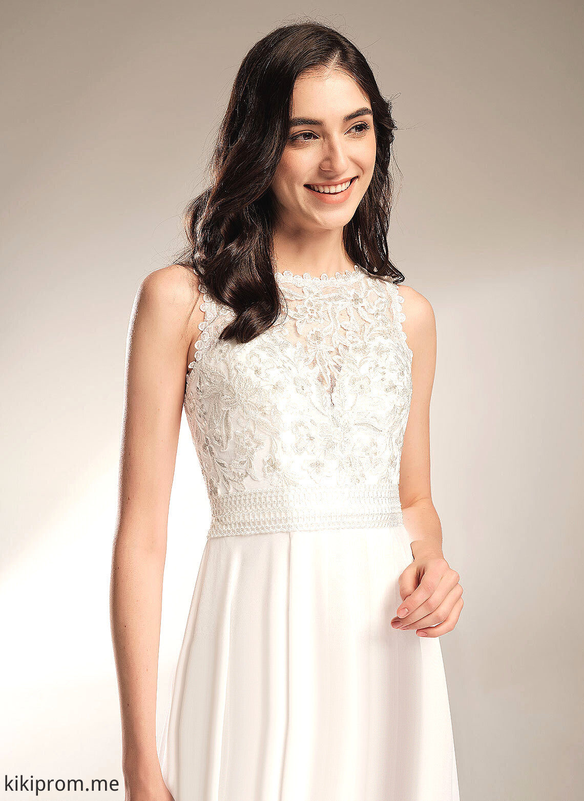 Asymmetrical Wedding Wedding Dresses Scoop Courtney A-Line Chiffon Lace Dress