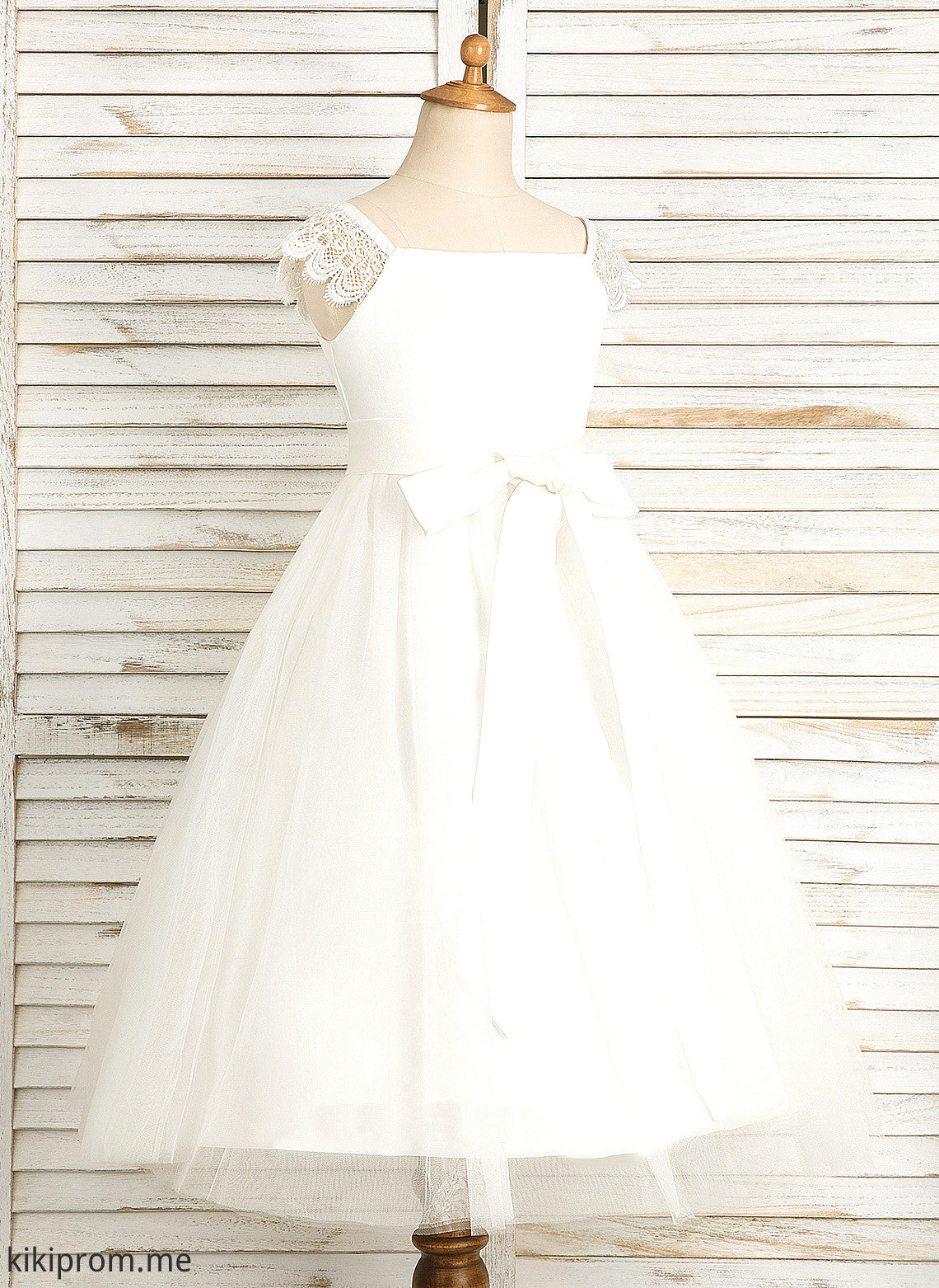 Tea-length Neckline Sleeveless Dress Flower Girl Mariah Flower Girl Dresses Square Lace/Sash - A-Line With Satin/Tulle