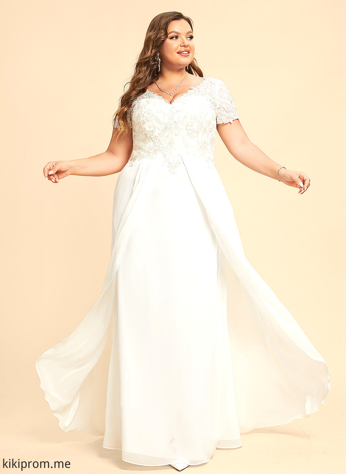 Dress Wedding V-neck With Floor-Length Wedding Dresses Chiffon Lace Ariana A-Line