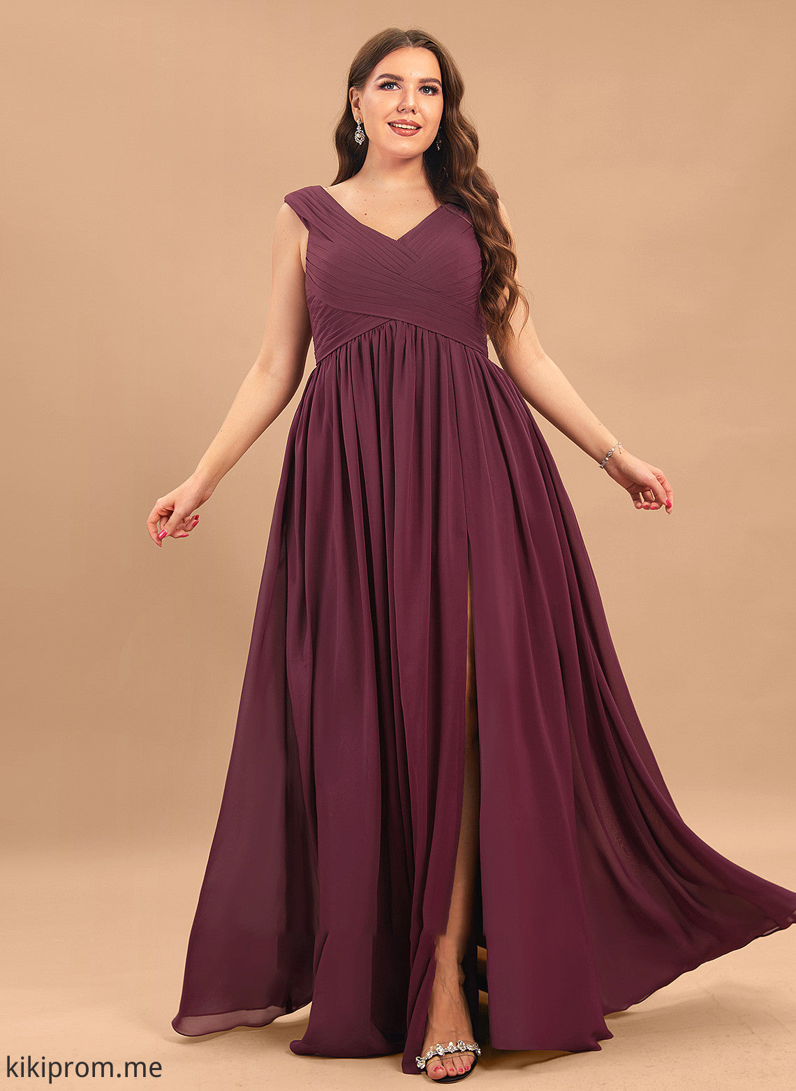 With Ruffle Front Floor-Length Pockets Nan Chiffon Split Off-the-Shoulder Prom Dresses A-Line