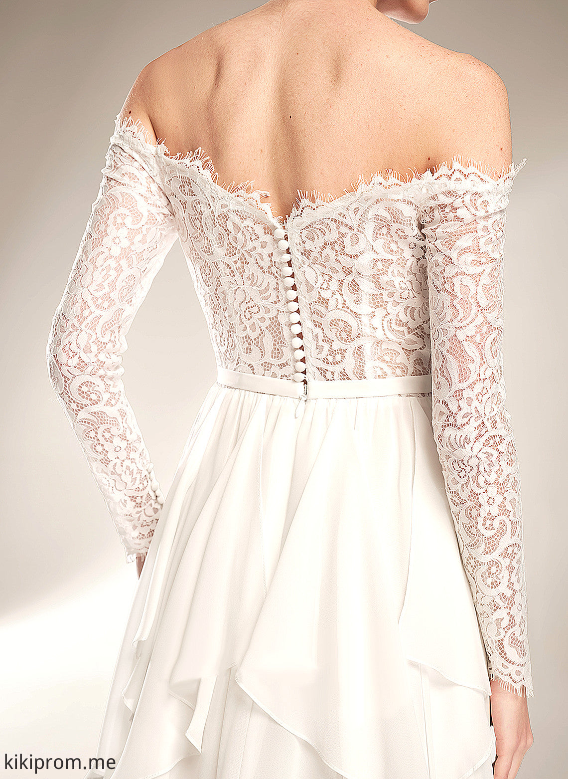 A-Line Court Wedding Dresses Train Chiffon Wedding With Lace Off-the-Shoulder Aaliyah Ruffle Dress