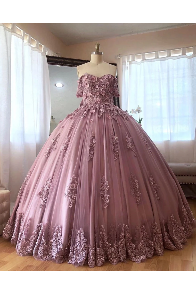 Ball Gown Off The Shoulder Tulle Quinceanera Dress With Lace Appliques Puffy Prom STFP3HM7KB3