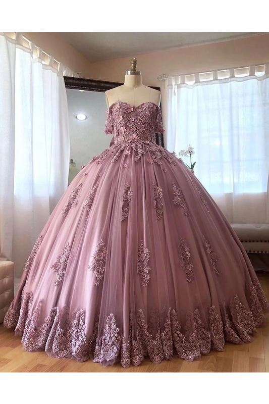 Ball Gown Off The Shoulder Tulle Quinceanera Dress With Lace Appliques Puffy Prom STFP3HM7KB3