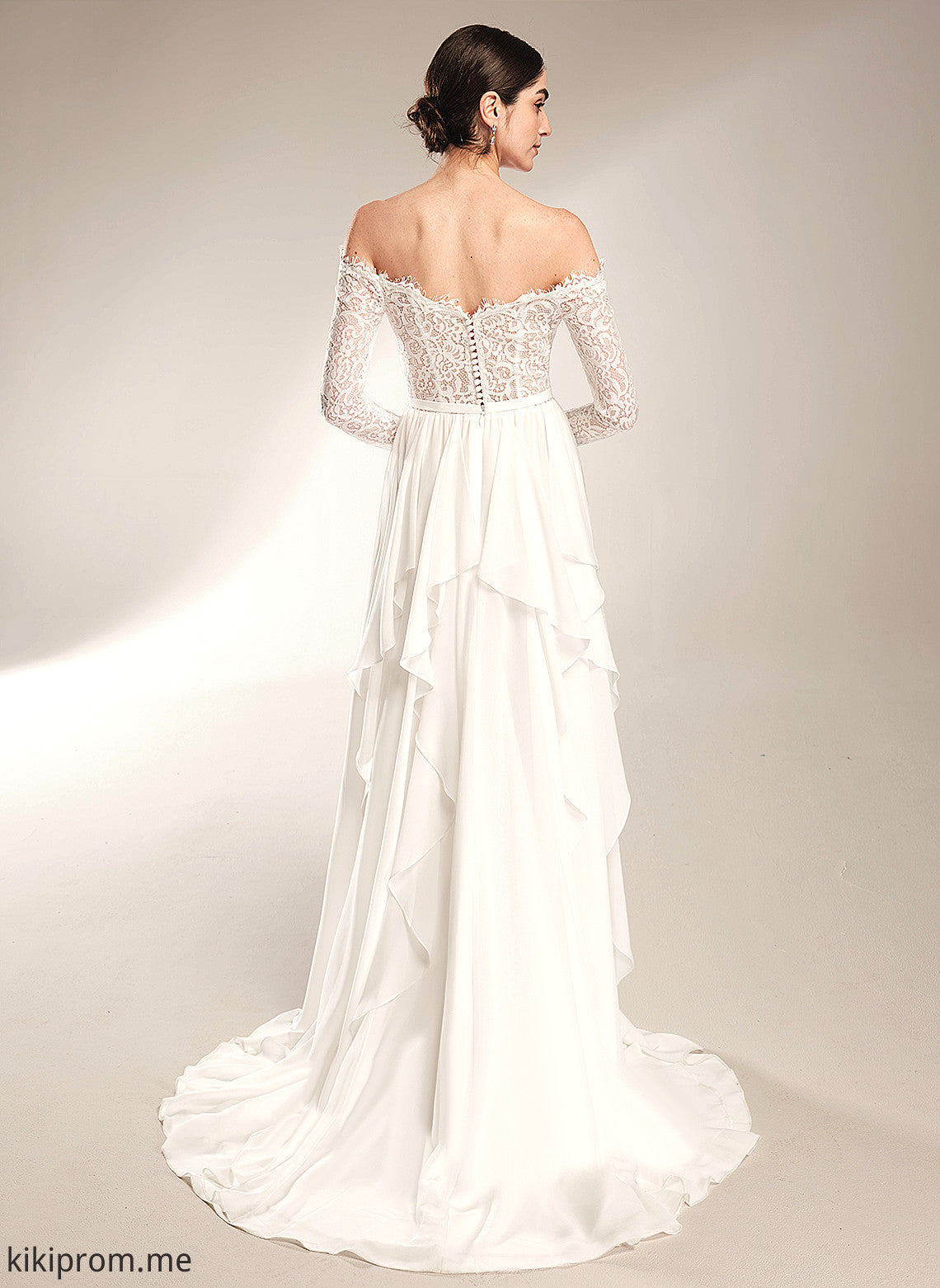 A-Line Court Wedding Dresses Train Chiffon Wedding With Lace Off-the-Shoulder Aaliyah Ruffle Dress