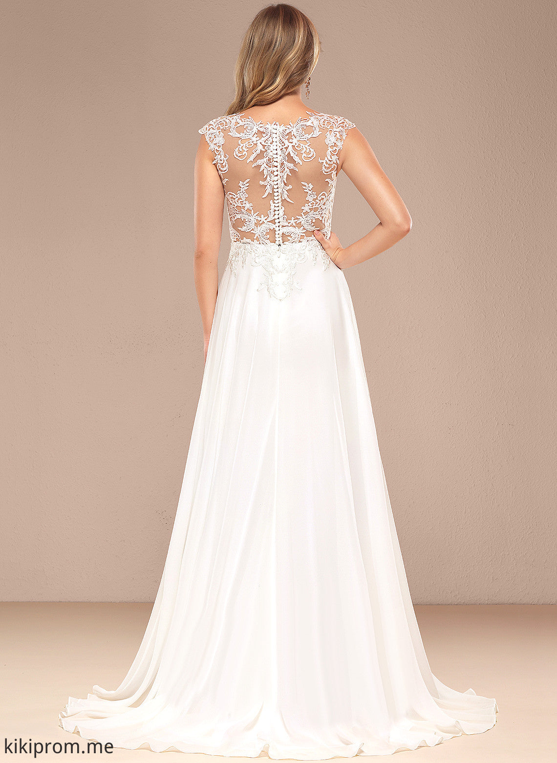 Train A-Line Marcie Lace Chiffon Dress V-neck Sweep Wedding Wedding Dresses