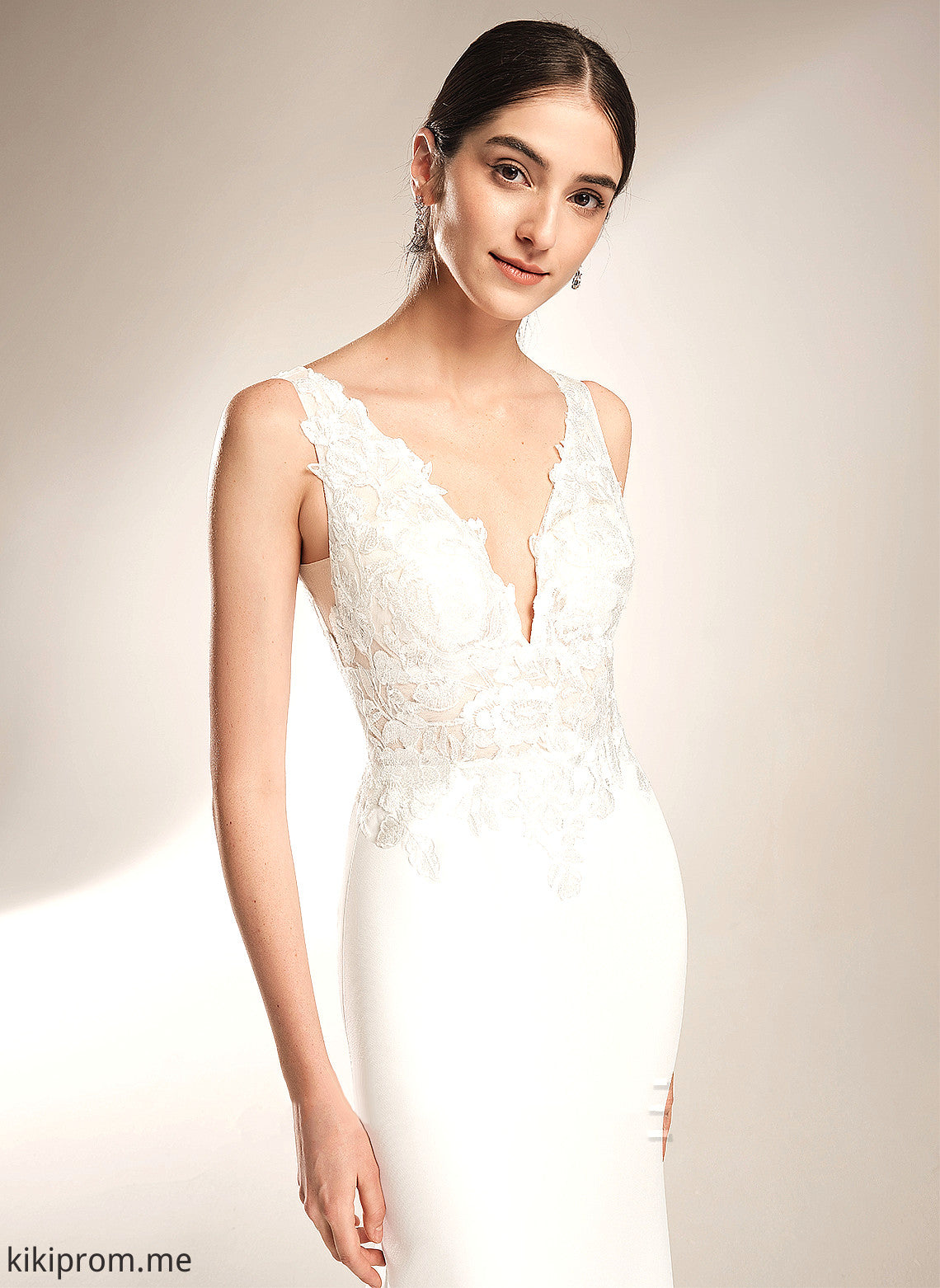 Dress Wedding Dresses Nyasia Sheath/Column Court Crepe Wedding V-neck Train With Stretch Sequins