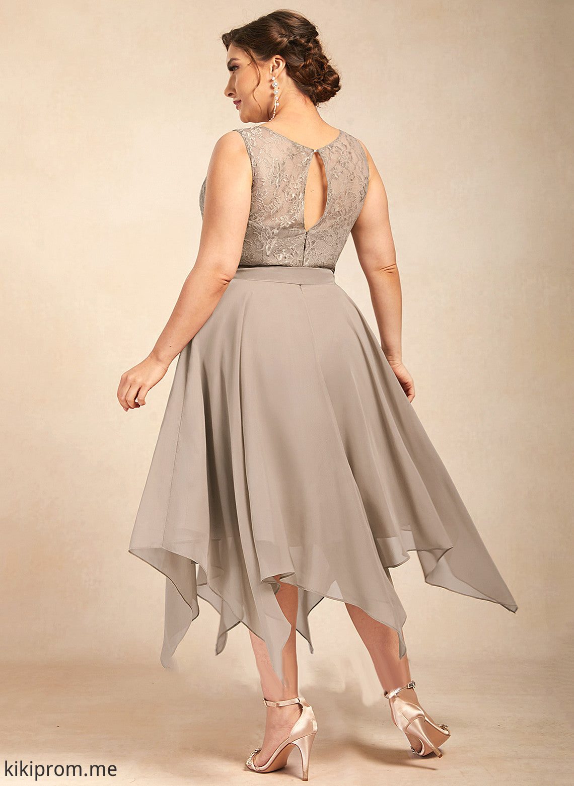 the Bow(s) Mother of the Bride Dresses Scoop Mother Lace Tea-Length With of Ashlee Neck Dress Chiffon Bride A-Line