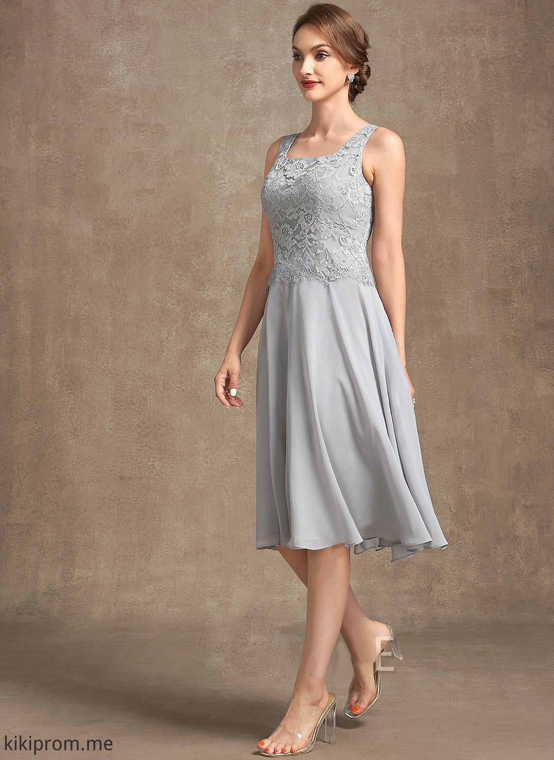 Mother of the Bride Dresses Lace Chiffon of Kelsie Knee-Length Mother Dress Bride Neckline the Square A-Line