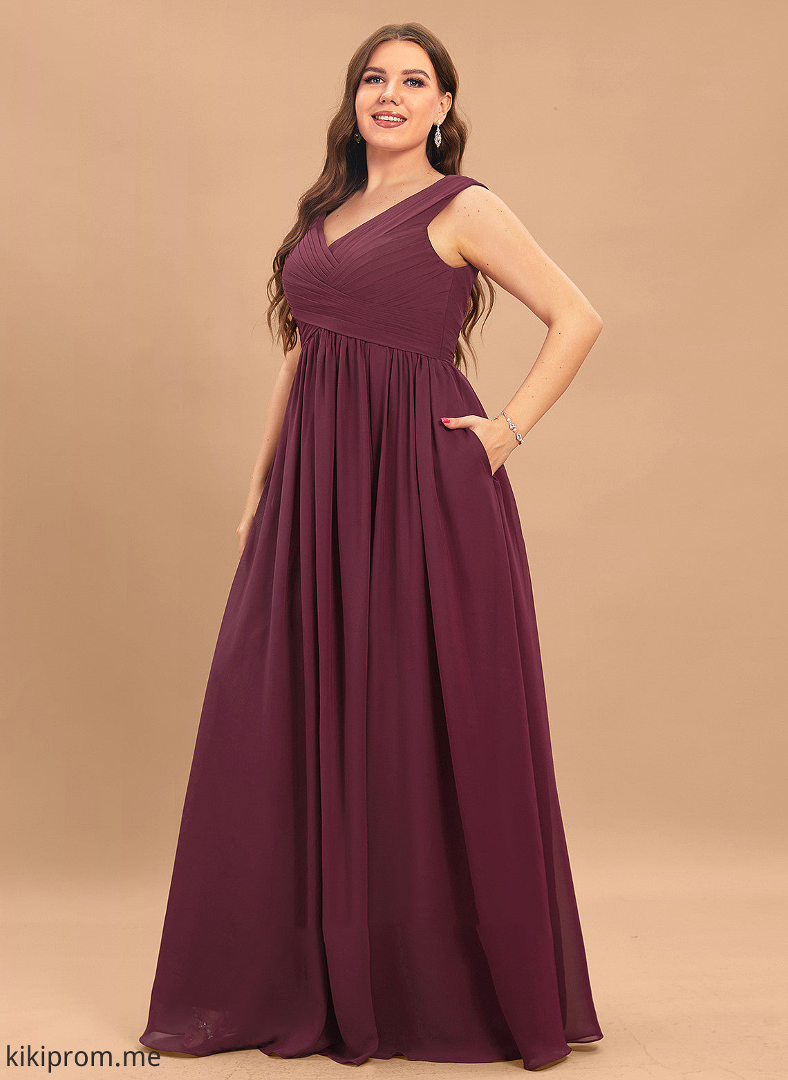 With Ruffle Front Floor-Length Pockets Nan Chiffon Split Off-the-Shoulder Prom Dresses A-Line