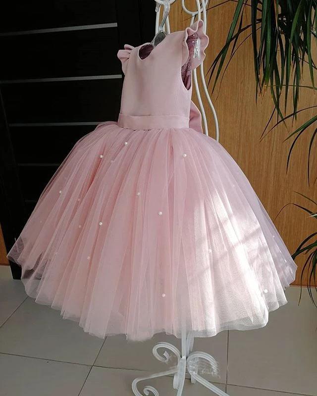 Lovely Pretty Pink Round Neck Tulle Flower Girl Dresses, Cheap Wedding Little Girl STF15258