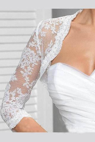 3/4 Sleeve Lace Wedding Cape White Lace Bridal Top White Lace Wedding Jacket