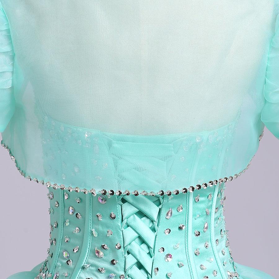 Ball Gown Sweetheart Organza Beads Lace up Ruffles Tiffany Blue Prom Quinceanera Dresses