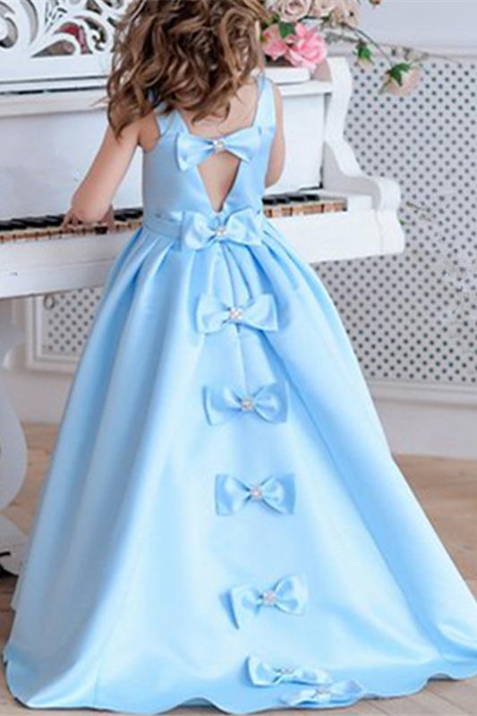 Princess A Line Sky Blue Satin Flower Girl Dresses with Bowknot, Baby Dresses STF15586