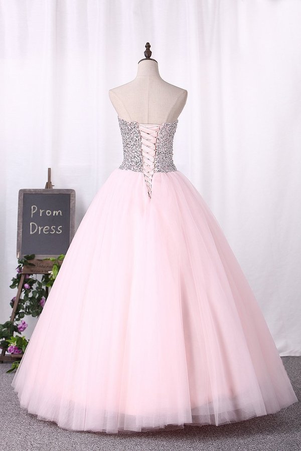 2024 Ball Gown Sweetheart Quinceanera Dresses Tulle With Beading PAQ4LRGK