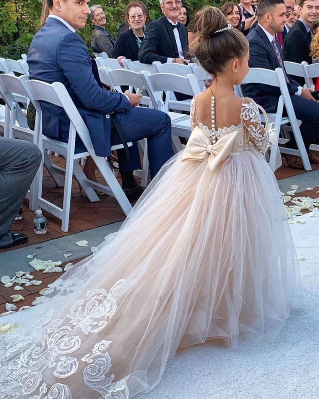 Ball Gown Long Sleeve Tulle Appliques Flower Girl Dresses with Bowknot, Baby Dresses STF15560