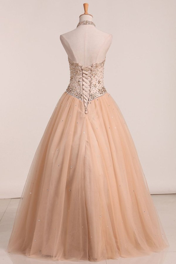 2024 New Arrival Halter Quinceanera Dresses A Line Tulle PELS9XBE