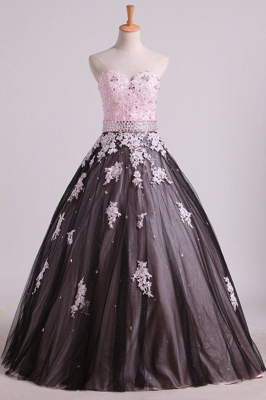 2024 Quinceanera Dresses Sweetheart Tulle With Beading And Applique P56HXQ6N