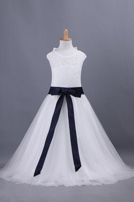 2024 Flower Girl Dresses A Line Scoop Ankle-Length Lace & PN9QEFPJ