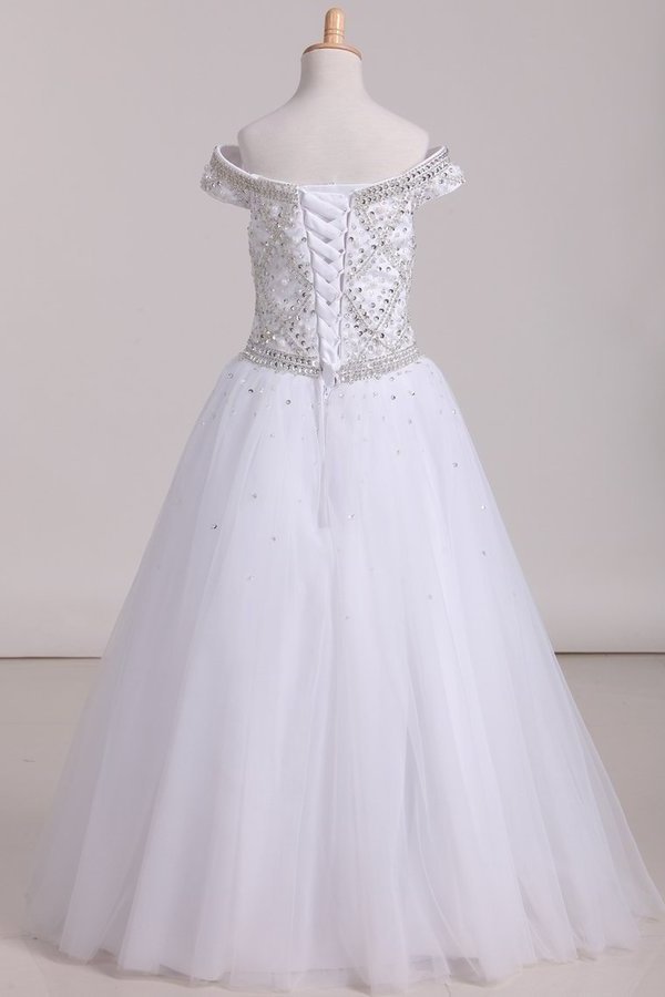 2024 Floor Length Boat Neck Beaded Bodice Flower Girl Dresses Tulle Lace PZ9JRDEB