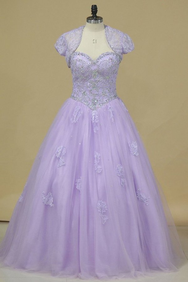 2024 Quinceanera Dresses Sweetheart Tulle With Beads P82YLBPH