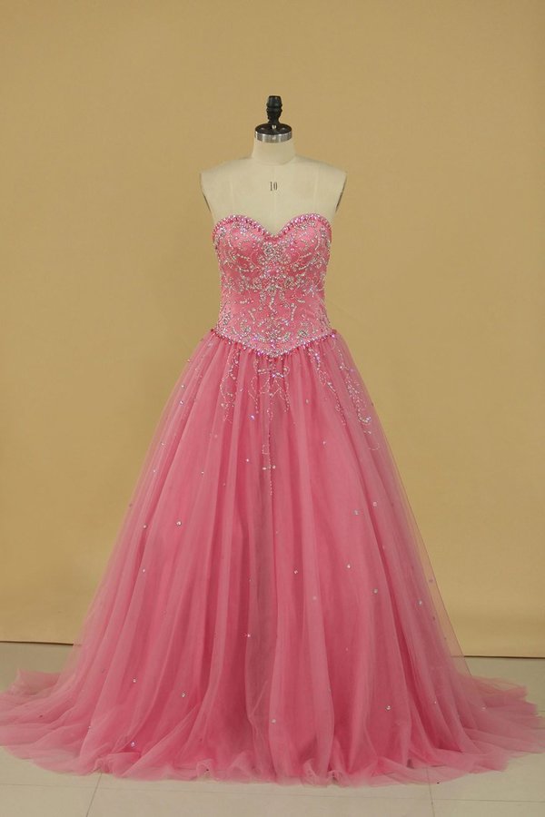 2024 Ball Gown Beaded Bodice Quinceanera Dresses Sweetheart Tulle Sweep PSFCG734