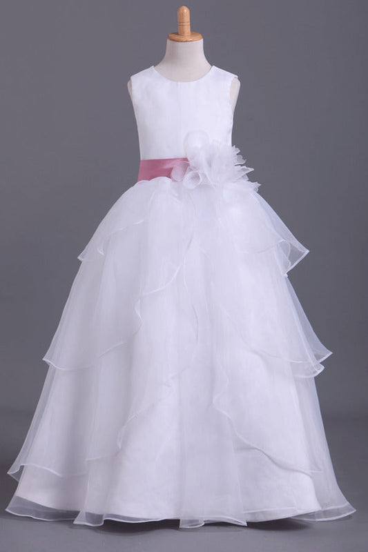 2024 White Flower Girl Dresses Ball Gown Scoop Floor PLBK1Z9L